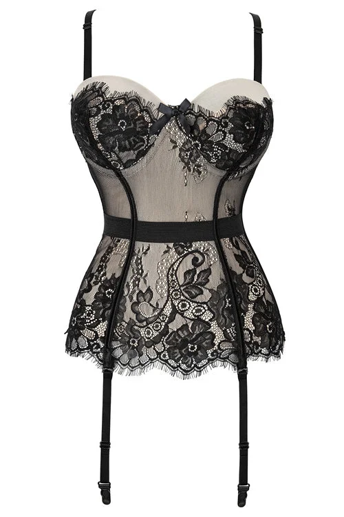 Black Eyelash Lace Straps Bustier Corset Top