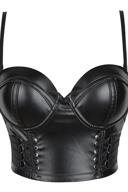 Gothic Black PU Leather Straps Bustier Corset Top