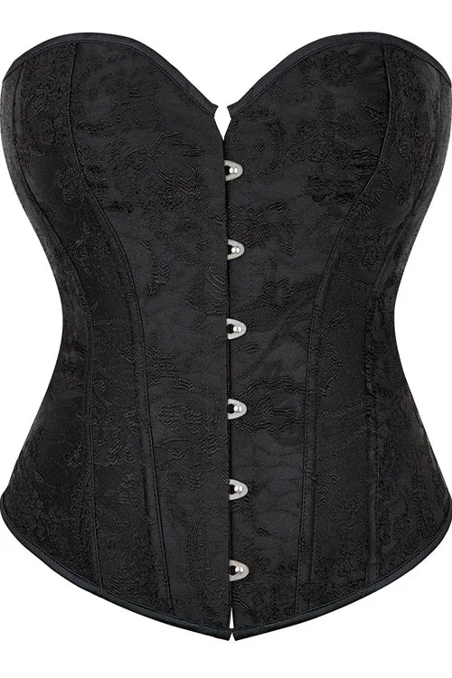 Black Strapless Lace-UP Floral Boned Bustier Corset Top