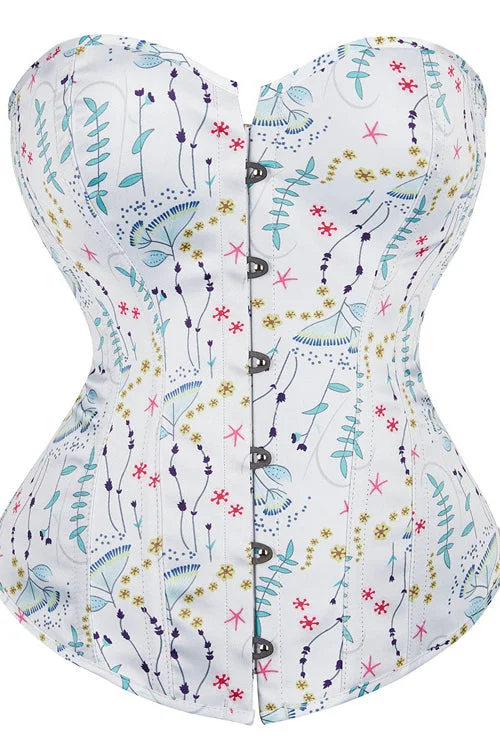 White Floral Prints Strapless Lace-Up Bustier Corset Top