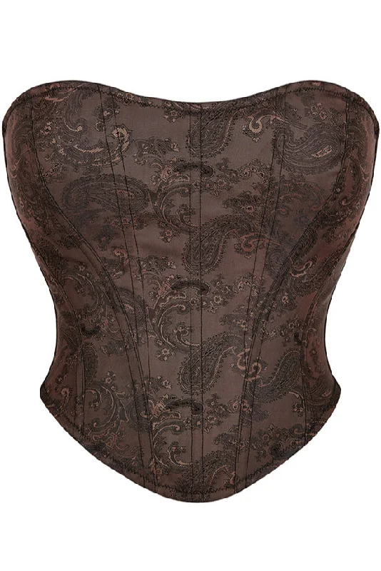 Dark Brown Strapless Jacquard Bustier Corset Top