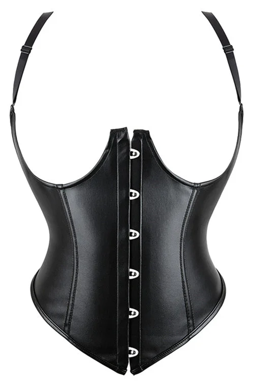 Black Leather Straps Lace-Up Bustier Corset Top