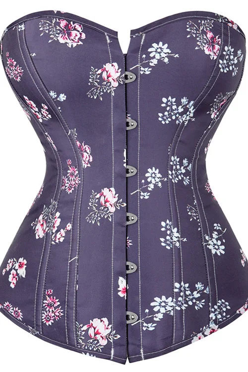 Purple Strapless Floral Lace-Up Bustier Corset Top