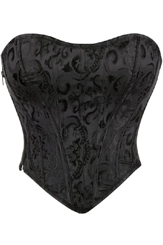 Black Strapless Jacquard Lace-Up Bustier Corset Top