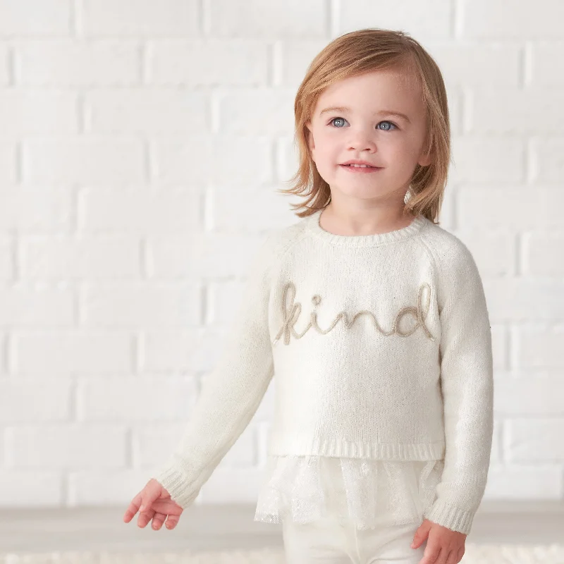 Infant & Toddler Girls White Sweater With Tulle Trim