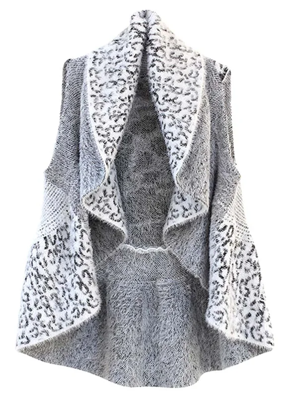 Animal Print Fuzzy Knit Sweater Vest