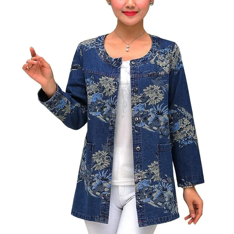 Denim Print Single Breasted Casual Jacket