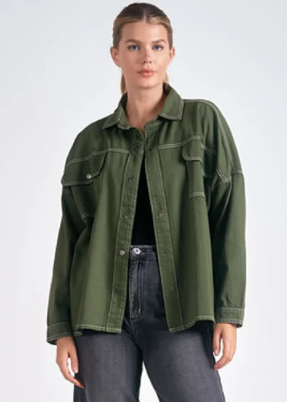 Elan Tanner Button Up Jacket- Olive