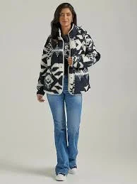 Wrangler Women's Retro Punchy White Aztec Printed Sherpa Jacket