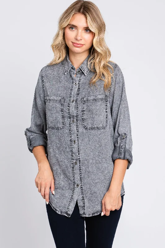 Charcoal Chambray Rolled Cuff Shirt