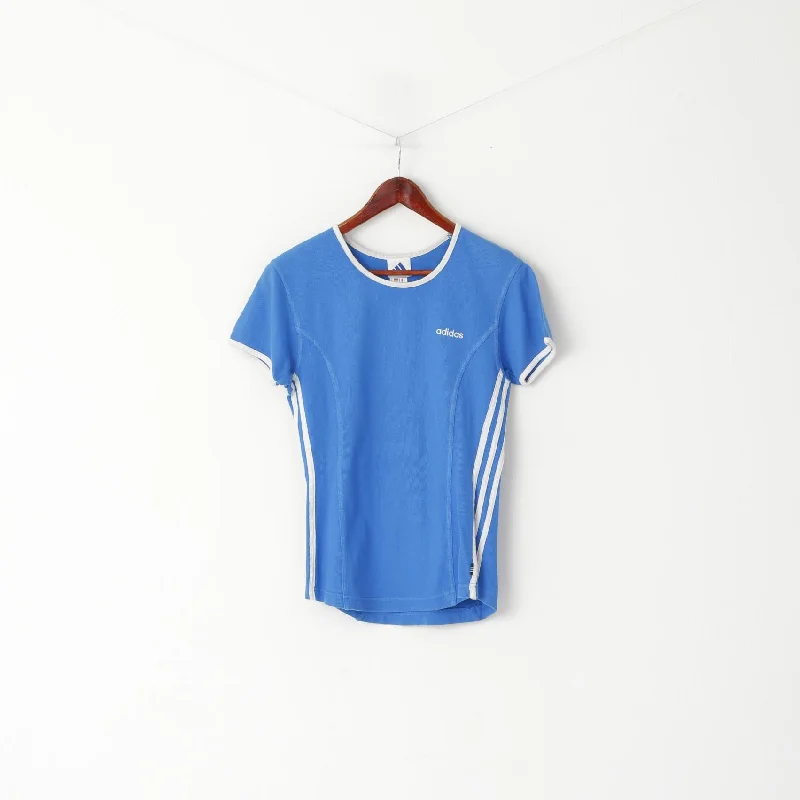 Adidas Women 10 38 S Shirt Blue Vintage Cotton Crew Neck Sport Top