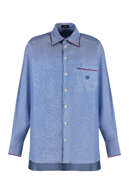 ETRO Chic Light Blue Cotton-Oxford Shirt with Velvet Detail