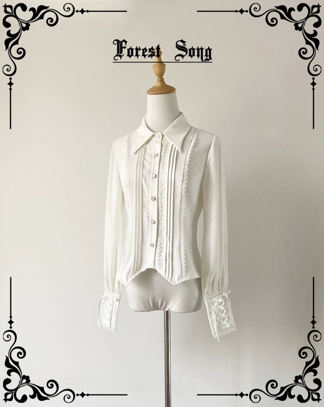 Forest Song~Griffin's Appointment~Vintage Lolita Shirt Pointed Collar Swallow Tail Shirt