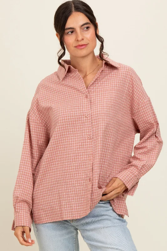 Pink Checker Plaid Button Down Shirt