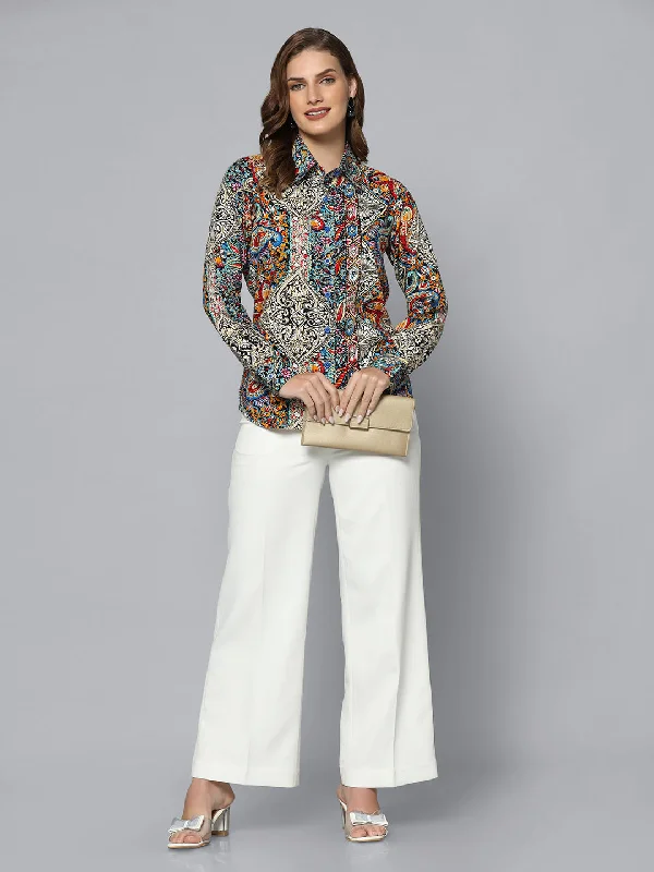 Rayon Printed Multicolor Regular Fit Collared Shirt