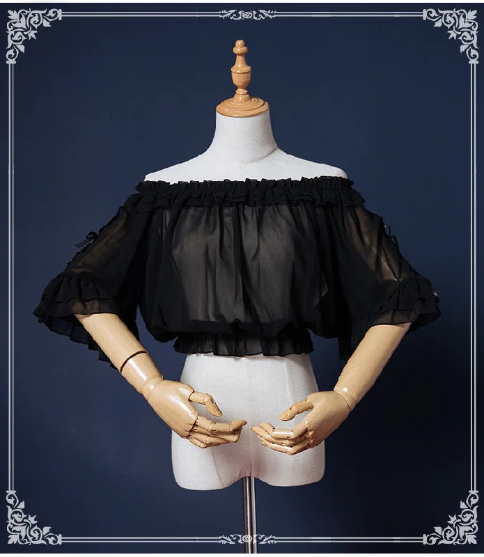 Eieyomi~Sweet Lolita Blouse Chiffon Round Neck Flounce Sleeve Shirt