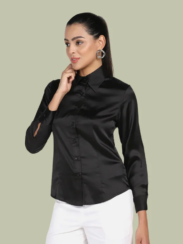 Satin Stretch Shirt - Black