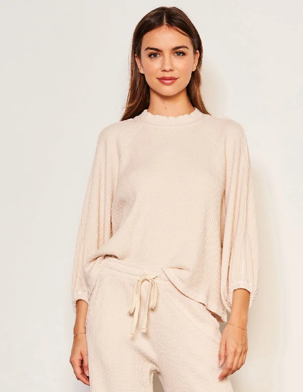 Sundry Thermal Mock Neck Dolman Shirt in Oyster