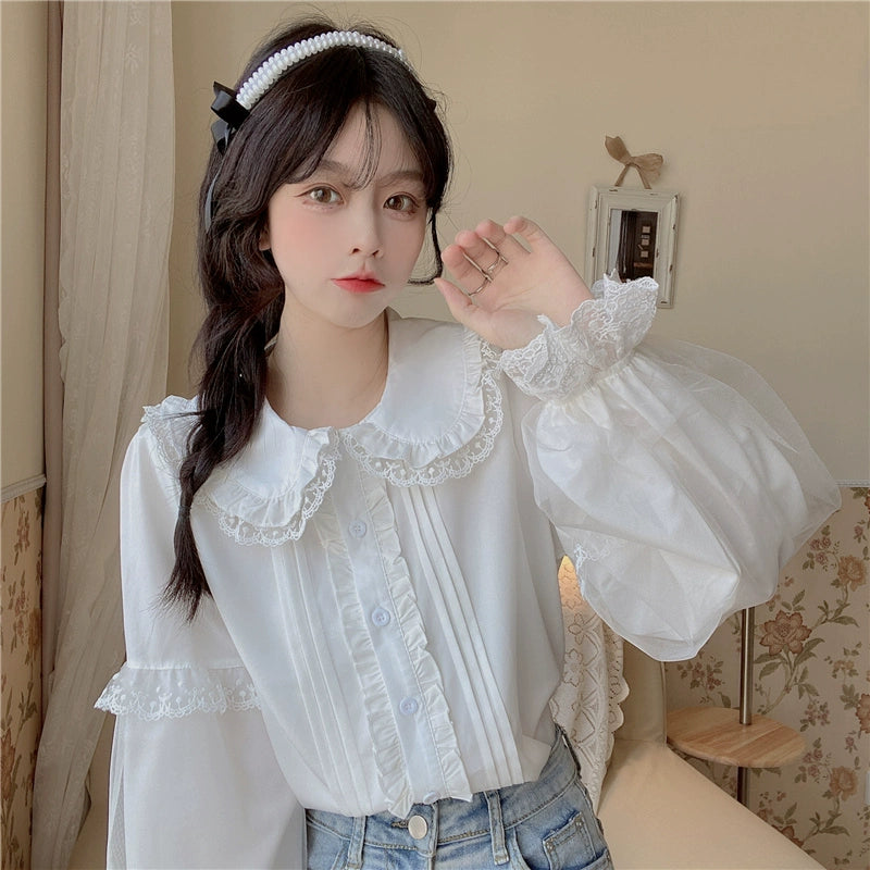 Sugar Girl~Sweet Lolita Shirt White Doll Collar Shirt