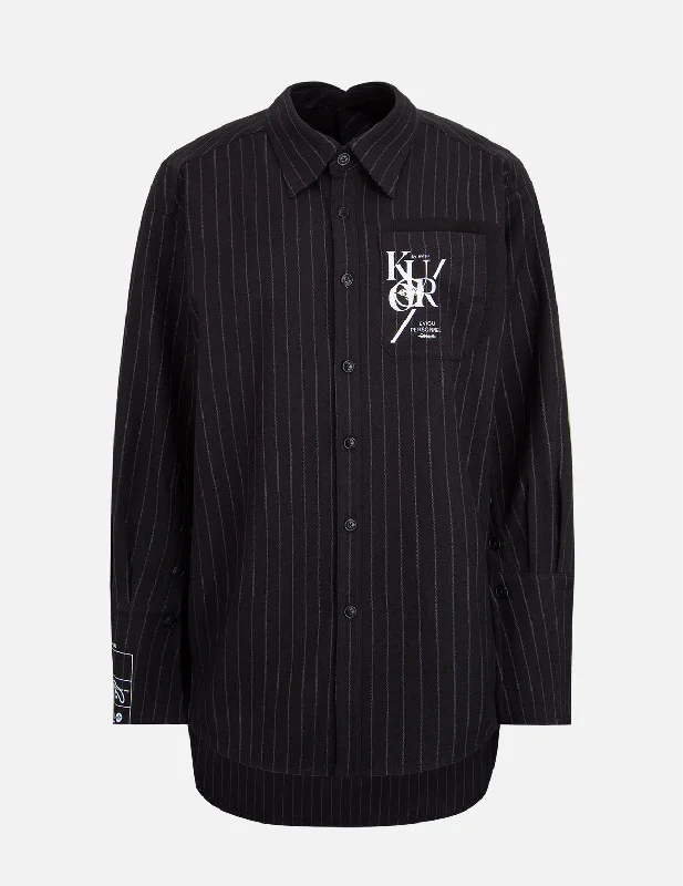 Logo and Slogan Print Stripe Shirt