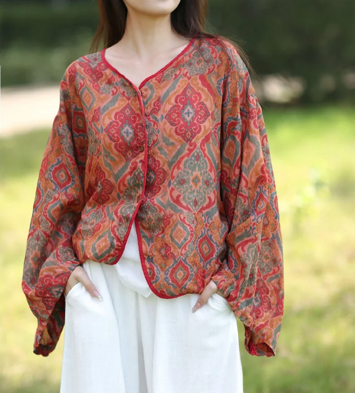 Retro Ethnic Style Loose Ramie Shirts for Women