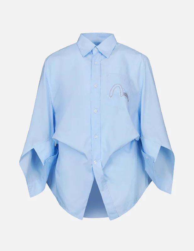 Seagull Embroidery Notched-sleeves Shirt