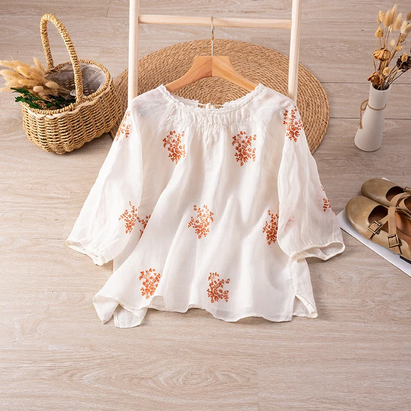 Women Summer Floral Printed Lightweight Linen Shirts