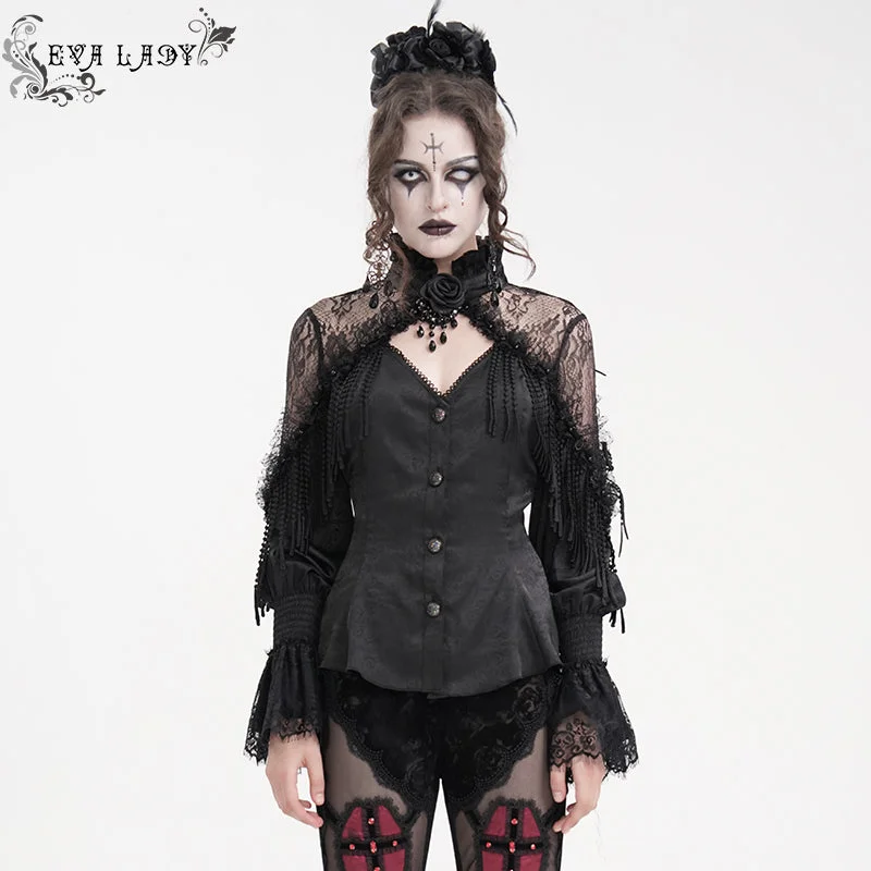 Women's Gothic Tassels Cut-out Long Sleeved Shirt