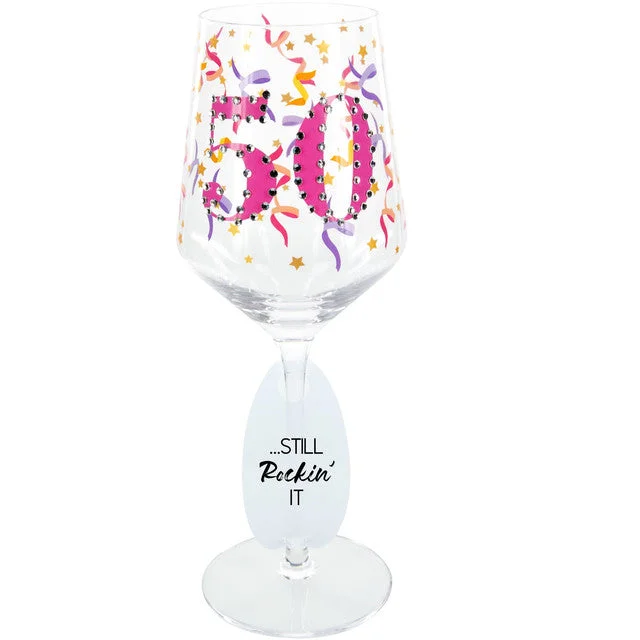 50 Birthday Wine Glass with Gemstone 17 oz.