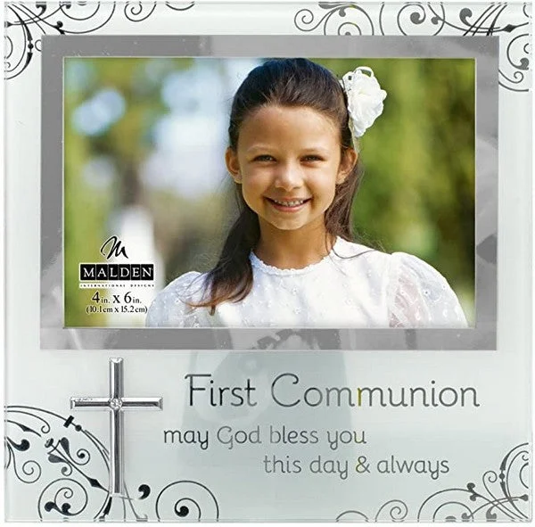 First Communion May God Bless You 4x6 Glass Frame