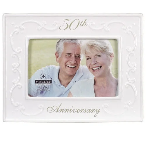 Malden Glazed Ceramic 50th Anniversary 4"x6" Photo Frame