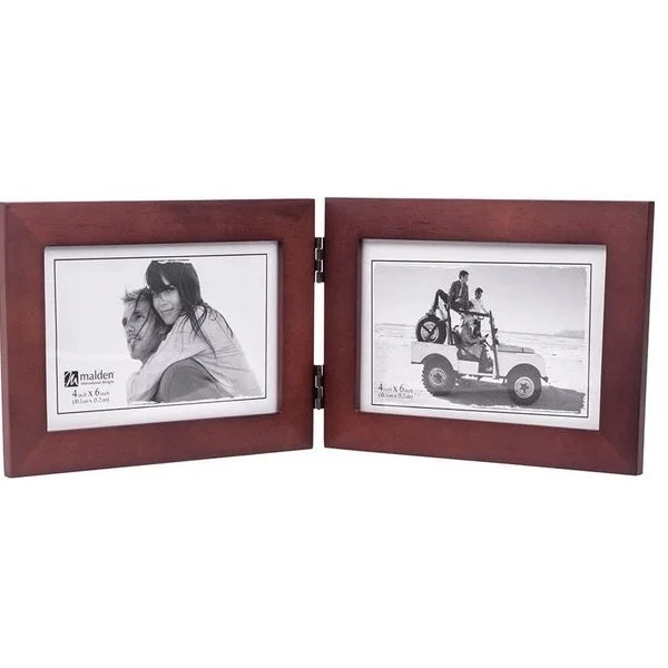 Malden Linear Classic Wood Double Horizontal 4"x6" Photo Frame, Walnut