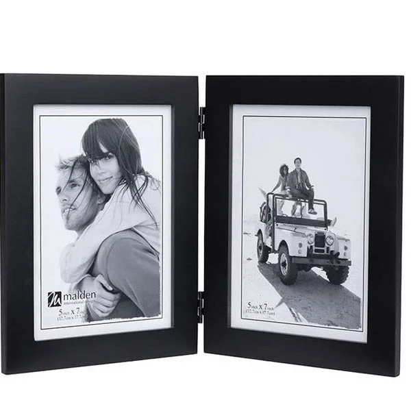 Malden Linear Classic Wood Double Vertical 5"x7" Photo Frame, Black