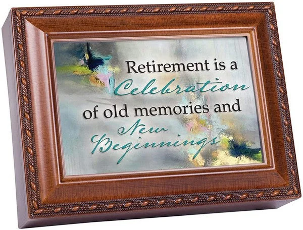 Retirement a New Beginning Woodgrain Rope Trim Music Box Plays Wonderful World