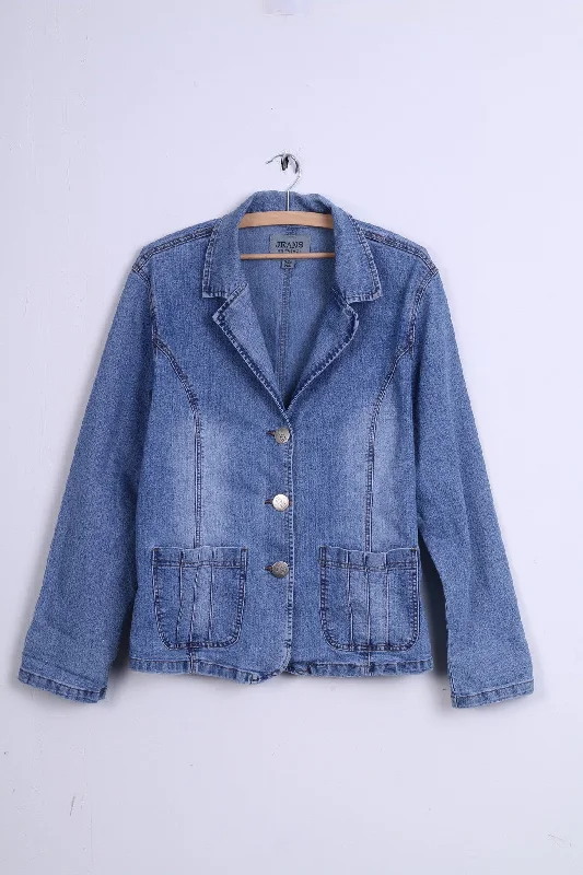 Jeans High Fashion Womens XL Jacket Blue Denim Single Breasted Strech Blazer