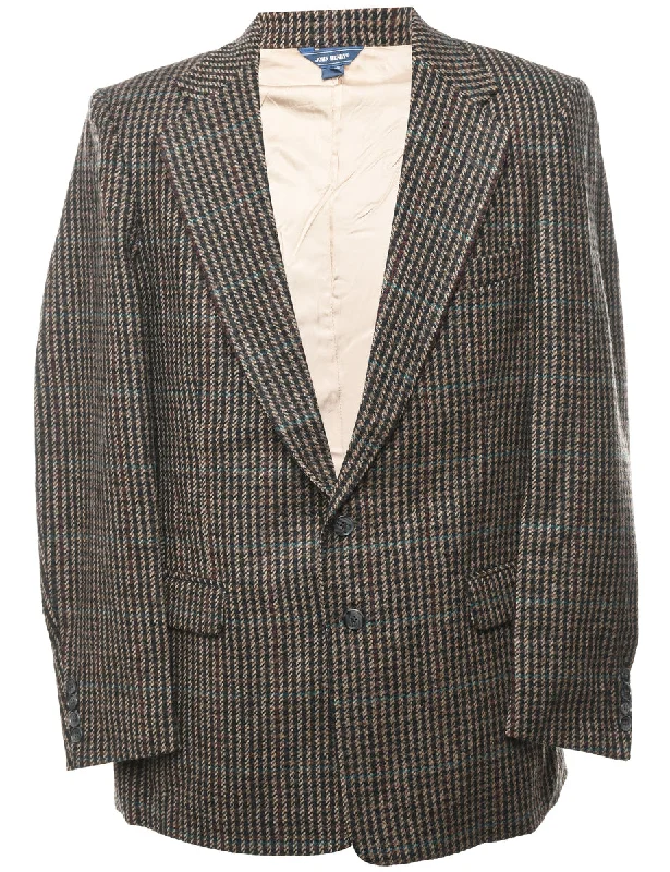 Dogtooth 100% Wool Dark Grey Blazer - L