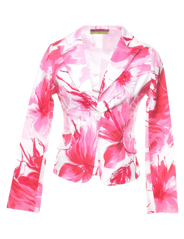 Floral Pattern Pink & White Blazer - S