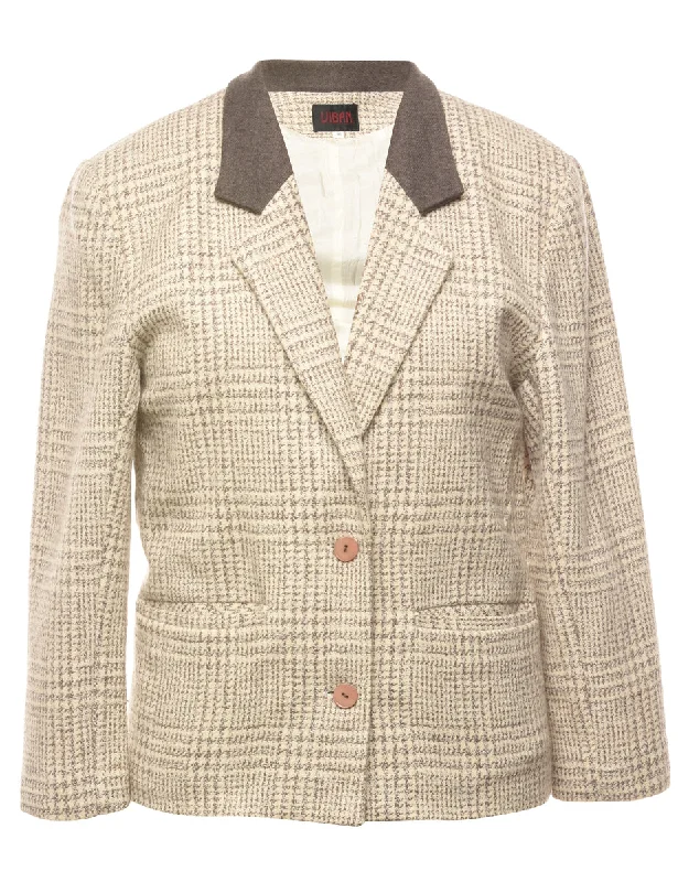 Houndstooth Light Brown & Cream Contrast Collar Blazer - L