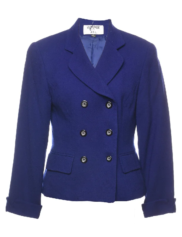 Kasper A.S.L Blue Double-Breasted Wool Blazer - M