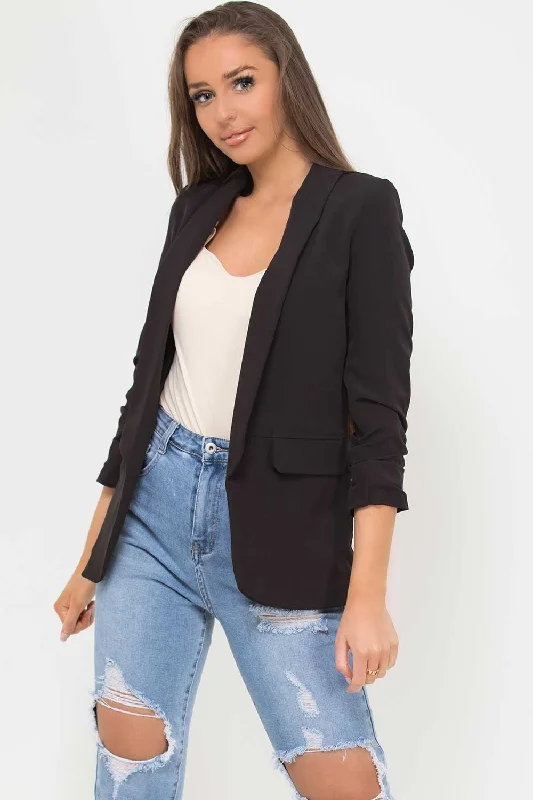 Ruched Sleeve Blazer Black