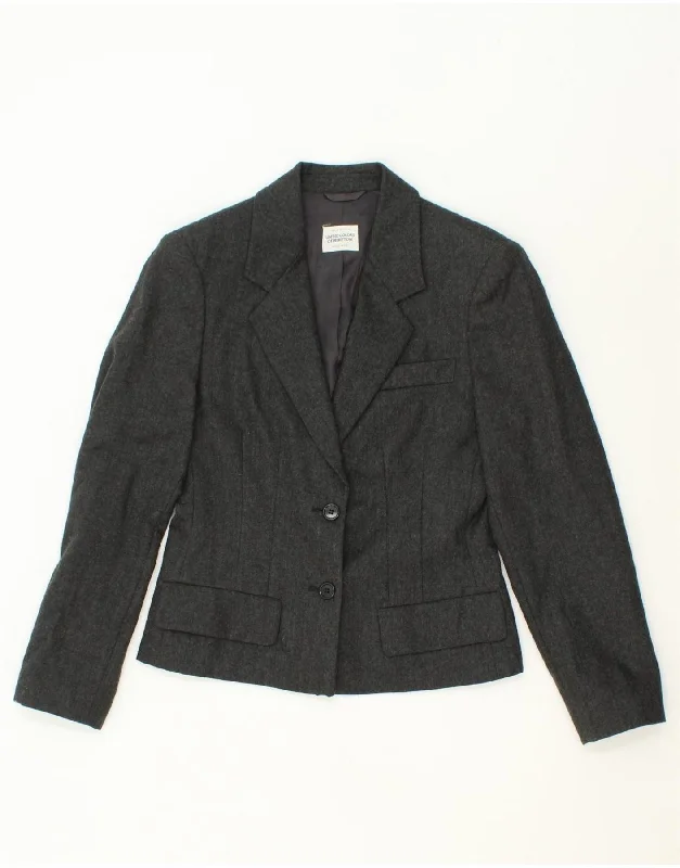 BENETTON Womens 2 Button Blazer Jacket IT 40 Small Grey Wool