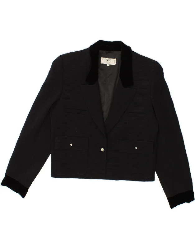 VALENTINO Womens Crop 1 Button Blazer Jacket IT 42 Medium Black