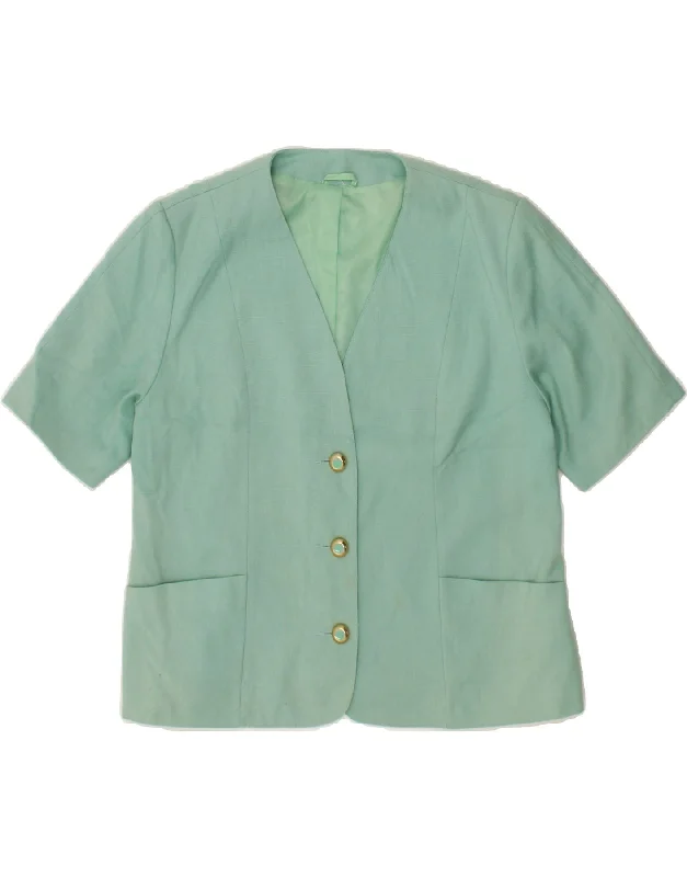 VINTAGE Womens 3 Button Short Sleeve Blazer Jacket UK 16 Large Green