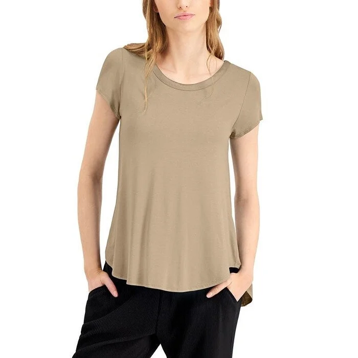 Alfani Women's Petite Satin-Trim High-Low T-Shirt Beige Size Medium