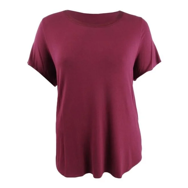 Alfani Women's Plus Satin-Trim High-Low T-Shirt Dark Red Size 0X