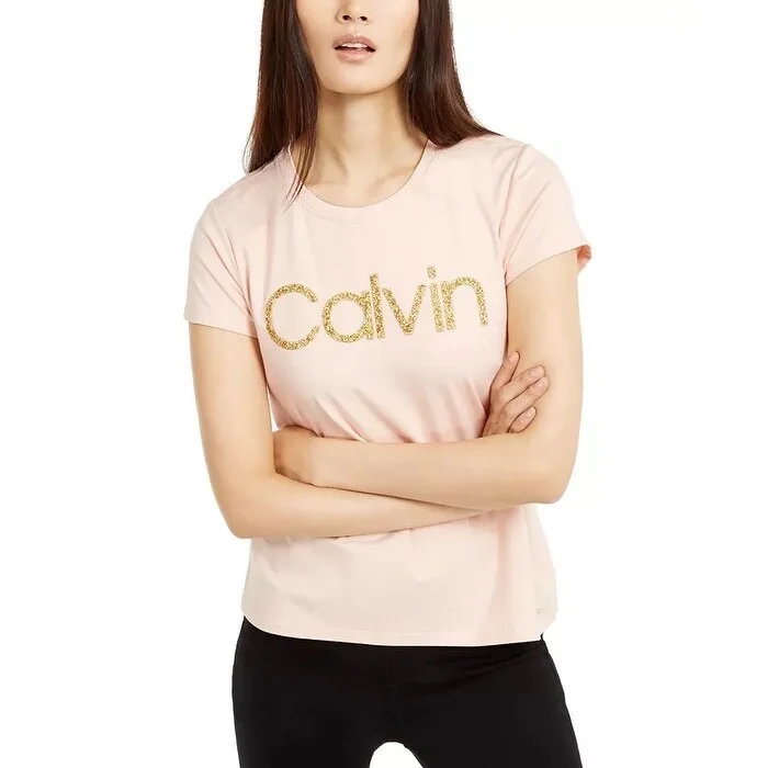 Calvin Klein Women's Embellished Logo T-Shirt Pink Size Large