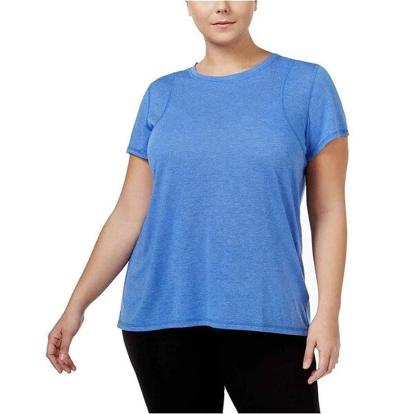 Calvin Klein Women's Plus Size Heathered Pleated Back T-Shirt Blue Size Extra Large - X-Large