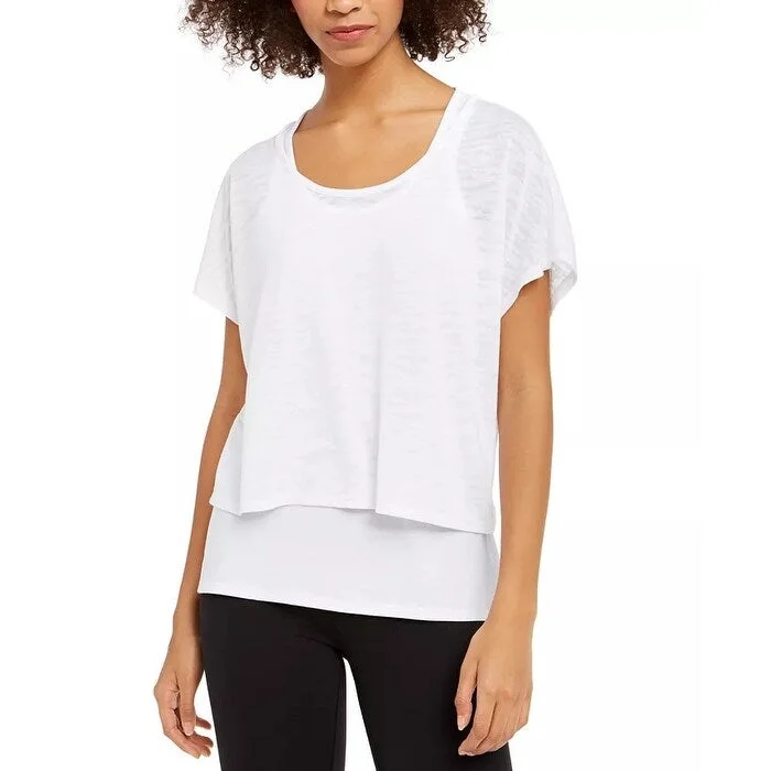 Ideology Women's Printed Burnout Layered T-Shirt White Size Small