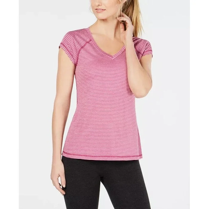 Ideology Women's Striped V-Neck T-Shirt Wine Size Extra Small - X-Small