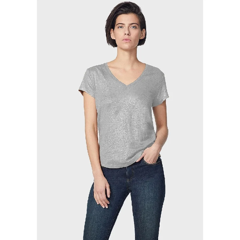 IKKS Women's V-neck Linen T-shirt Mouse Gray Size Extra Small - X-Small